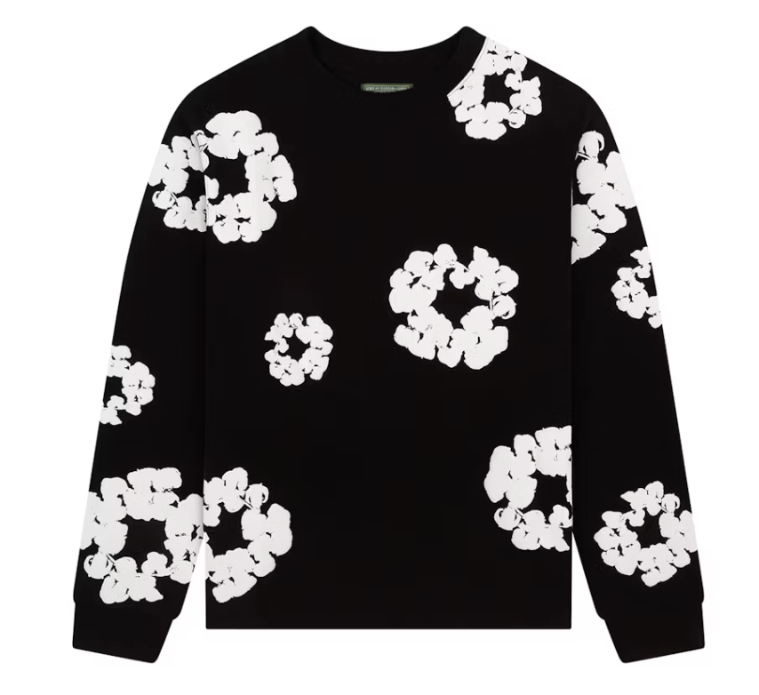 Long Sleeve Cotton Wreath T-shirt Black
