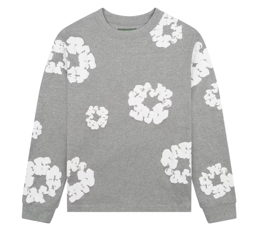 Long Sleeve Cotton Wreath T-shirt Grey