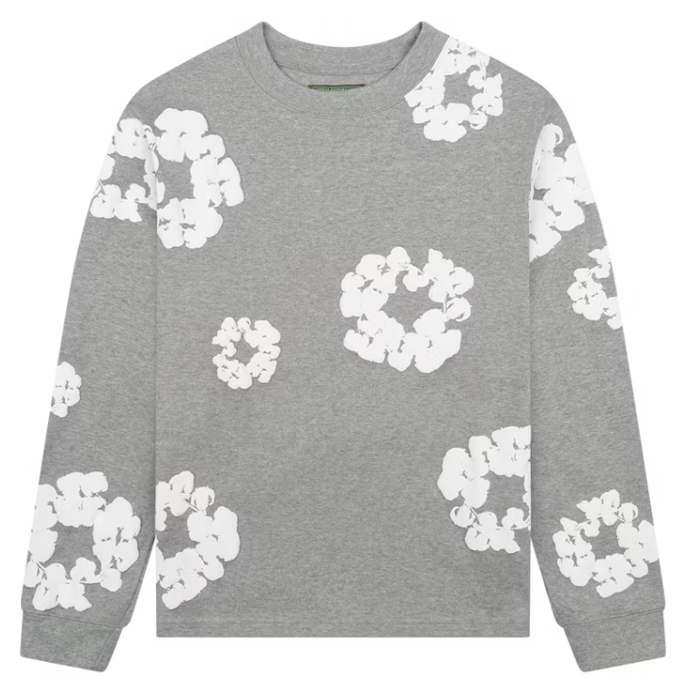 Long Sleeve Cotton Wreath T-shirt Grey