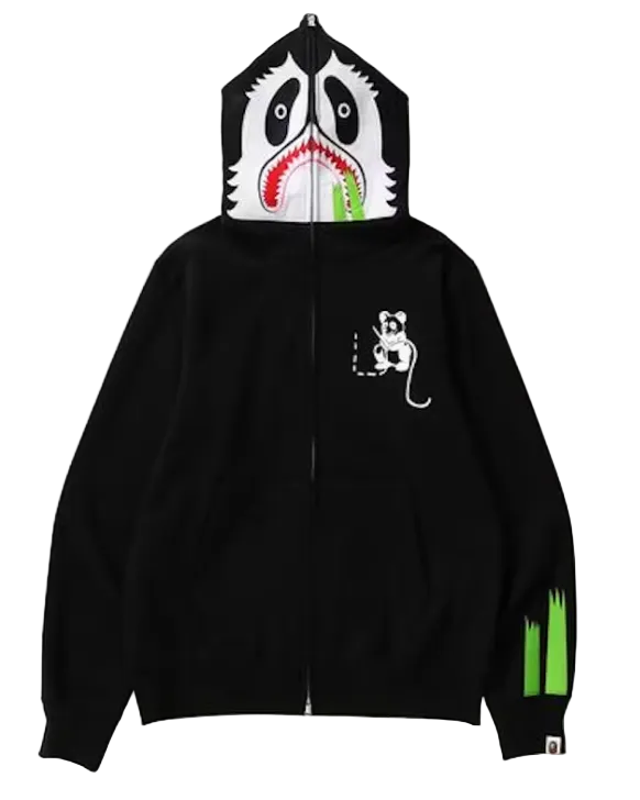 Panda Full Zip Hoodie Black