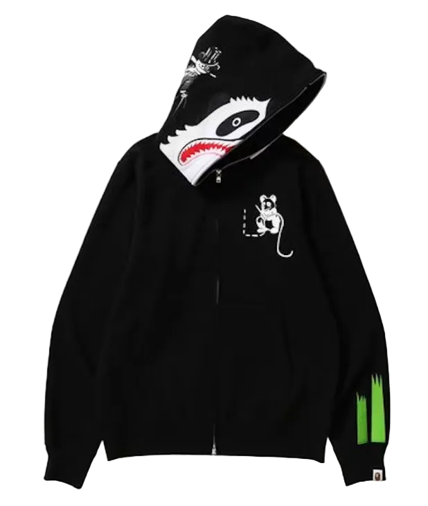 Panda Full Zip Hoodie Black