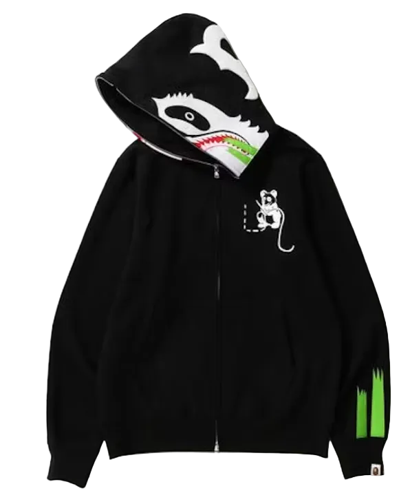 Panda Full Zip Hoodie Black