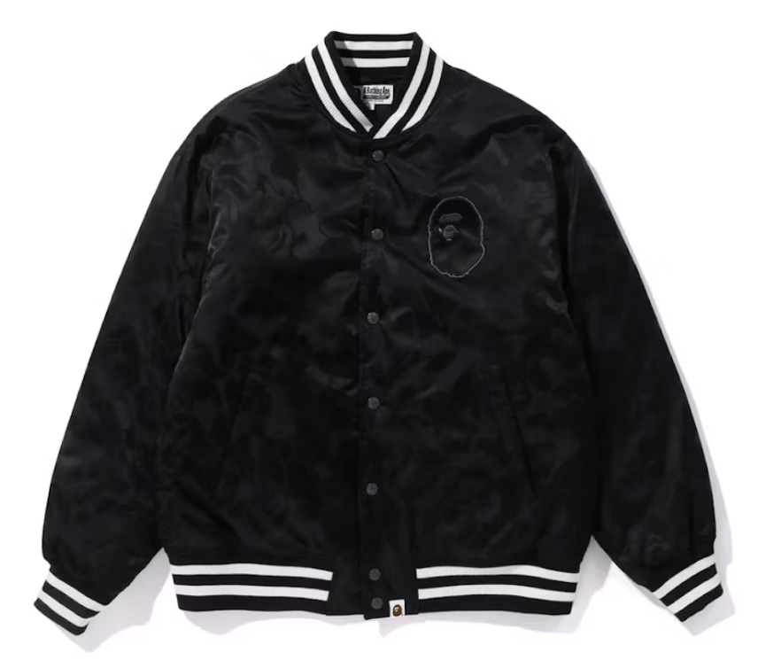 Tonal Solid Camo Padded Varsity Jacket