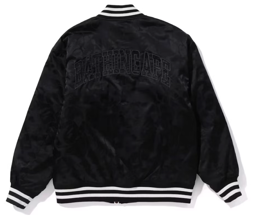 Tonal Solid Camo Padded Varsity Jacket