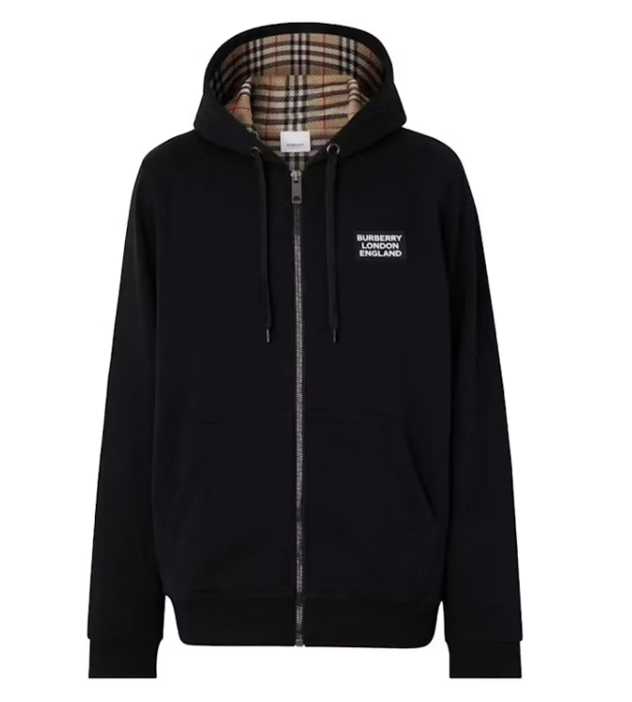 Cotton Blend Zip Hoodie Black