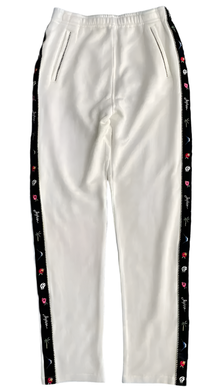 Retro Embroidered White Track Pants