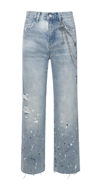 Printed Cross Chains Washed Denim