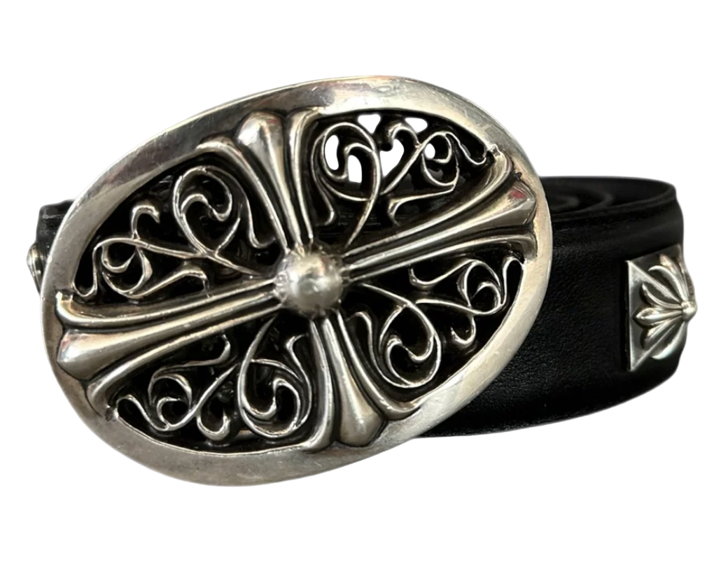 Chrome Hearts Black & Silver Oval Cross Pyramid Belt – Grandeur