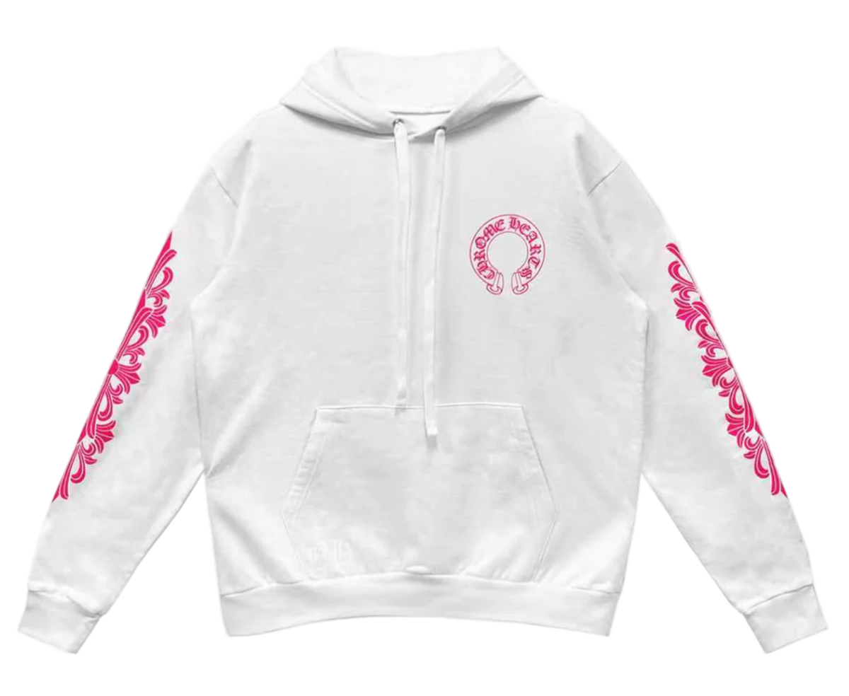 Pink Horseshoe Floral Sleeve Pullover Hoodie