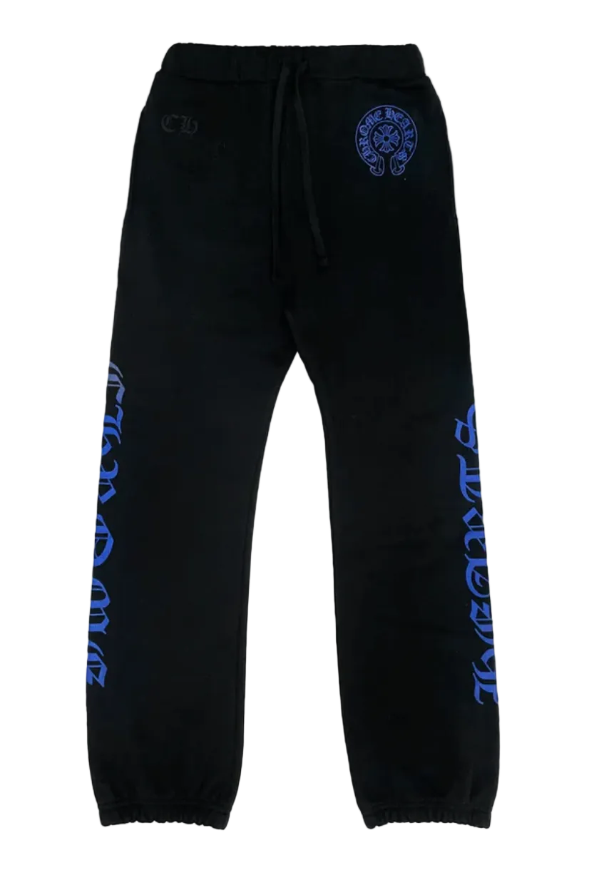 Chrome Hearts Blue Horseshoe Script Black Sweatpants