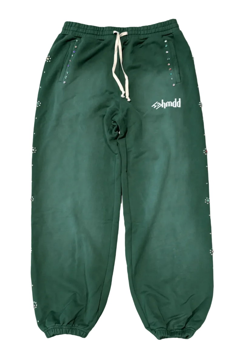 Green Flower Studded Sweatpants