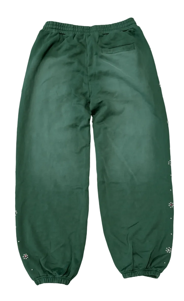 Green Flower Studded Sweatpants