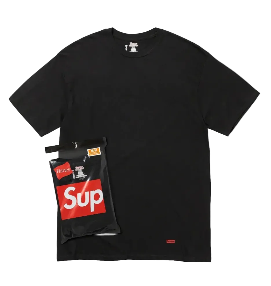 3 Supreme Hanes Tagless Tees Black