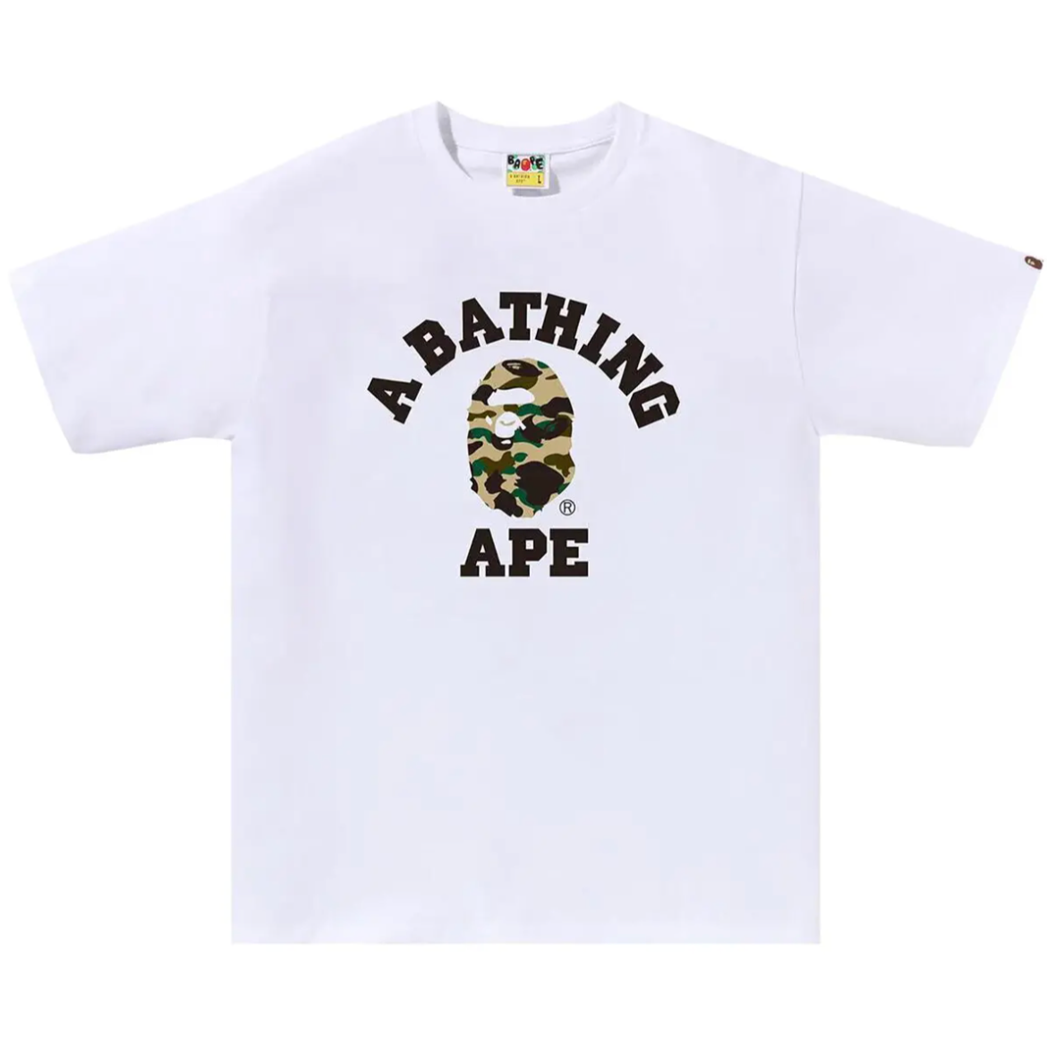 White/Yellow 1st Camo Bape College Tee