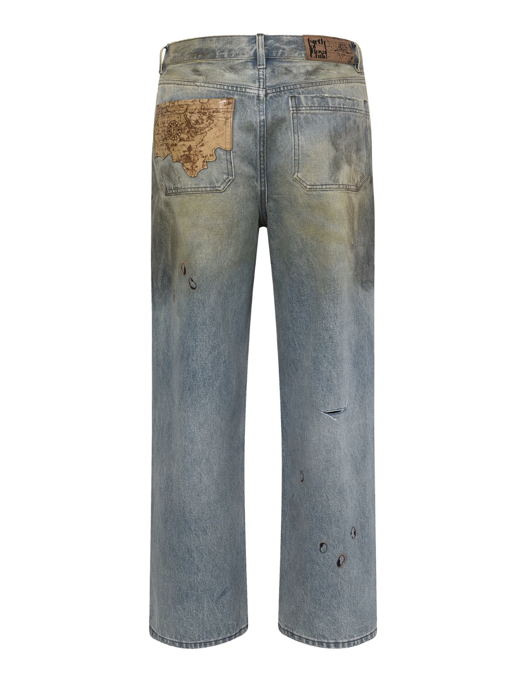 Dirty-Washed Brushing Wax Baggy Denim