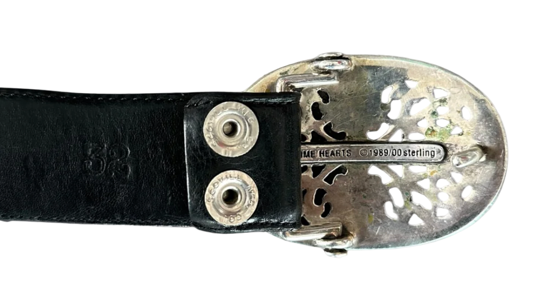 Chrome Hearts Black & Silver Oval Cross Pyramid Belt + Buckle Set