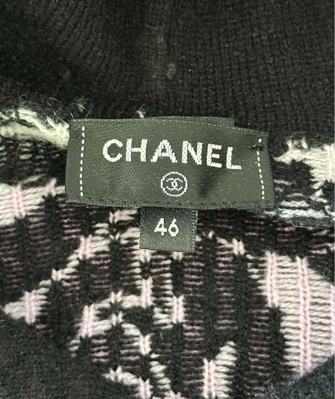 Chanel Black Pink & White All-Over Print Cashmere Hoodie