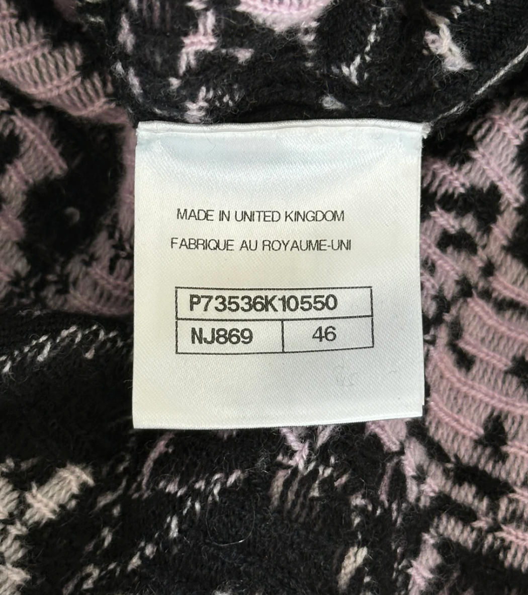 Chanel Black Pink & White All-Over Print Cashmere Hoodie