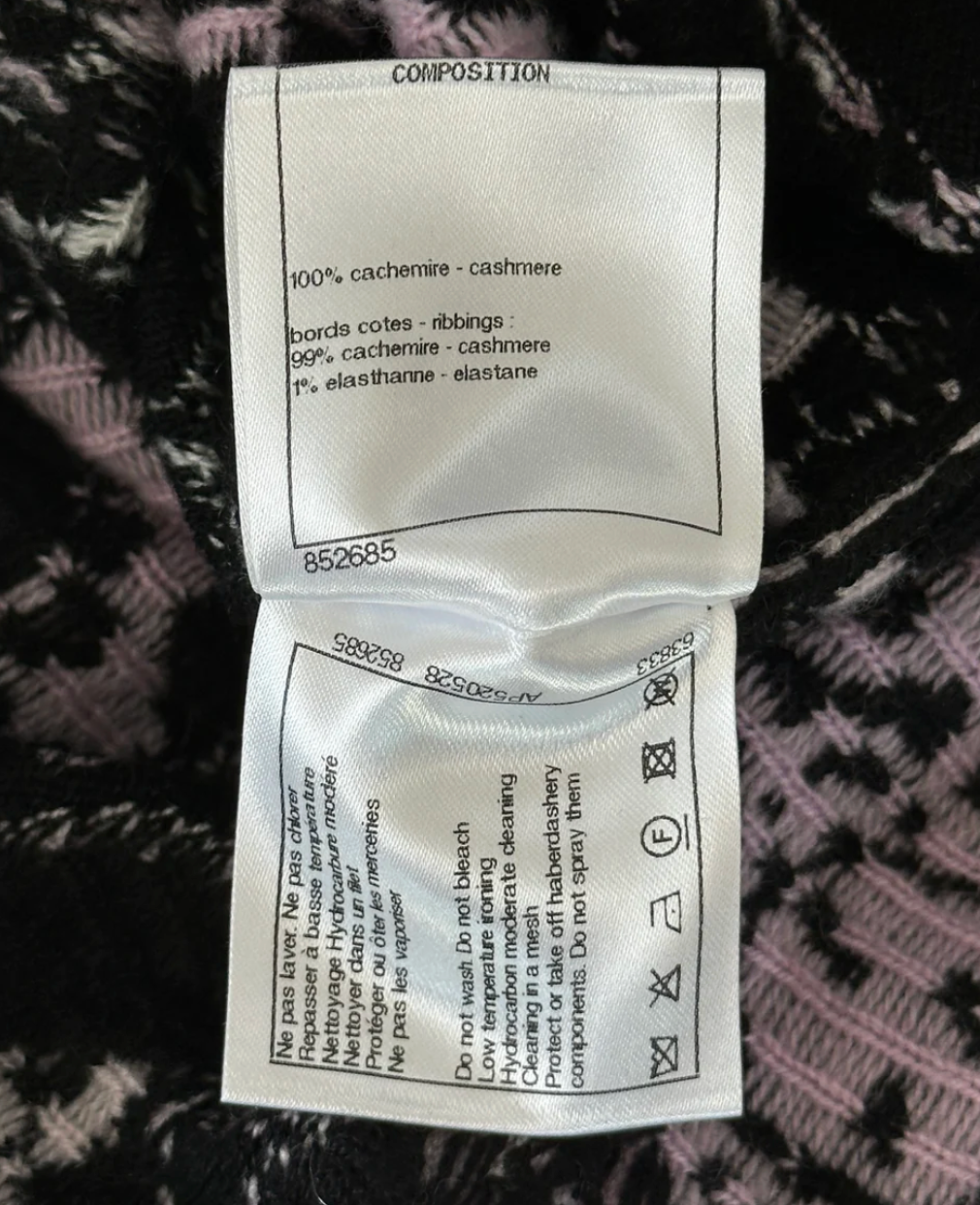 Chanel Black Pink & White All-Over Print Cashmere Hoodie