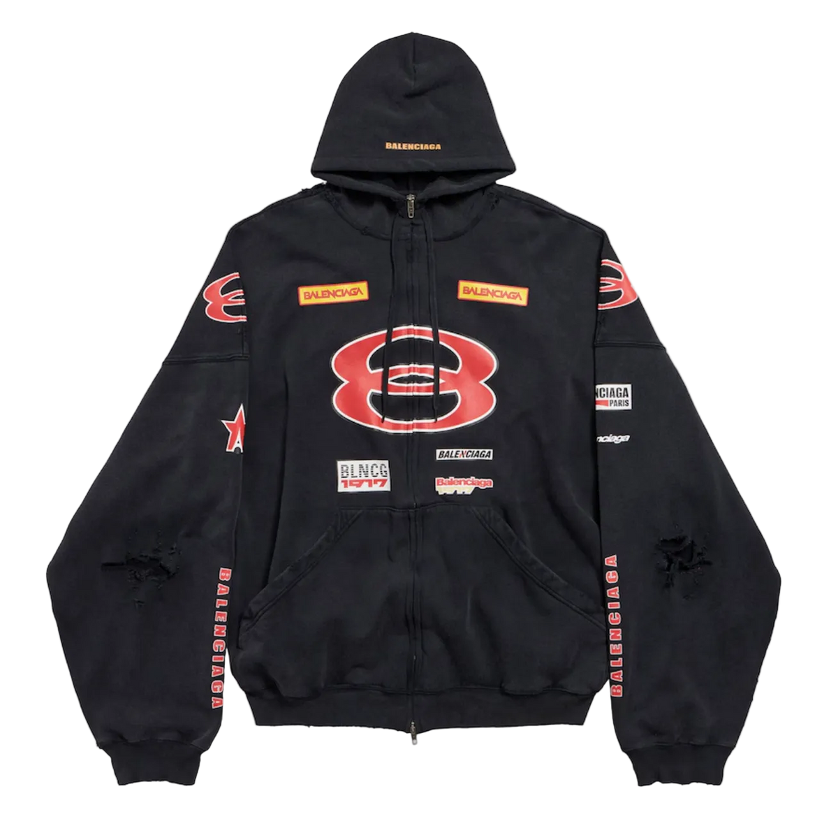 Balenciaga Sponsor Logos Oversized Zip-Up Hoodie