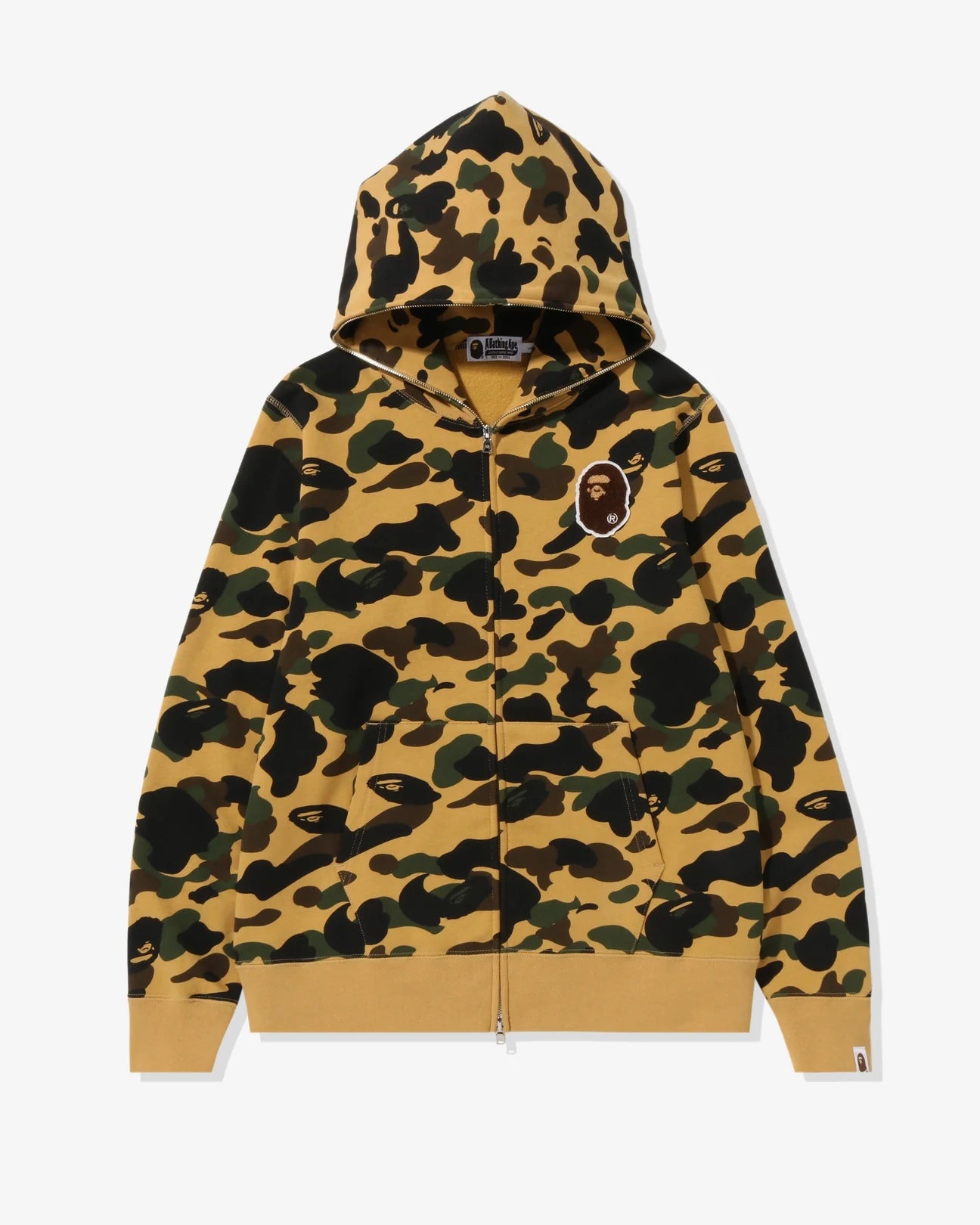 Yellow BAPE 1St Camo Ape Head Patched Full Zip Hoodie