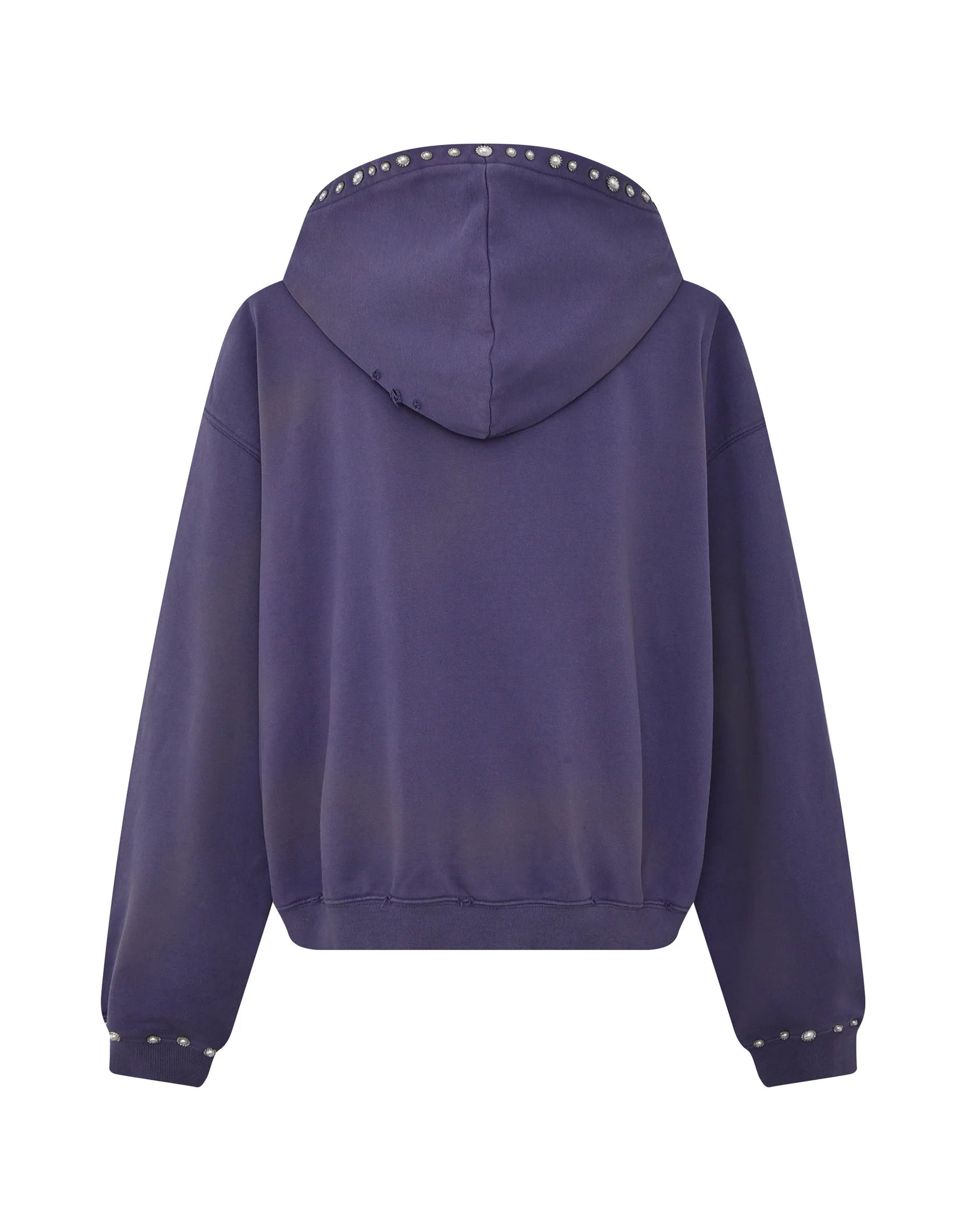 Pearl Studded Boxy Zip Hoodie Purple