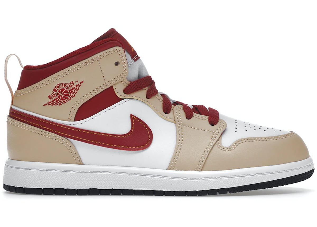 Jordan 1 Mid Light Curry Cardinal (PS)