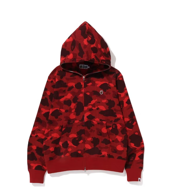 Color Camo Thermal Full Zip Hoodie Red