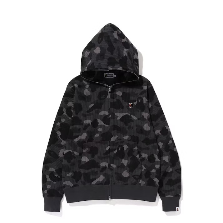 Color Camo Thermal Full Zip Hoodie Black