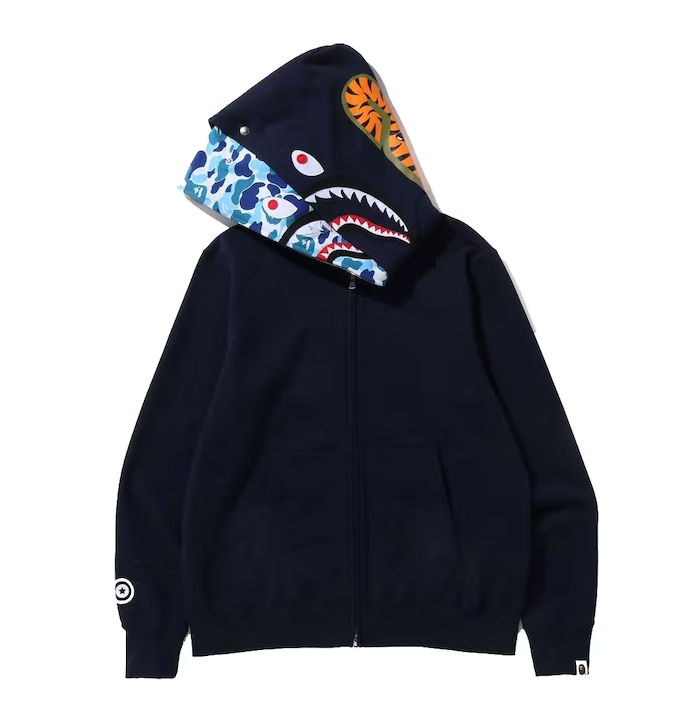ABC Camo Shark Wide Fit Full Zip Double Hoodie Navy