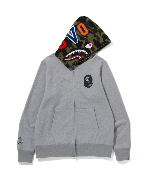 BAPE x OVO Shark Full Zip Hoodie Grey