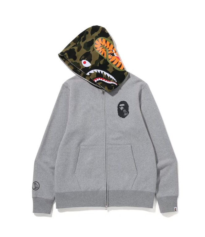 BAPE x OVO Shark Full Zip Hoodie Grey
