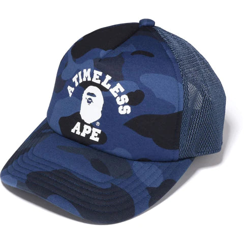 BAPE x JJJJound Color Camo College Mesh Trucker Hat Navy