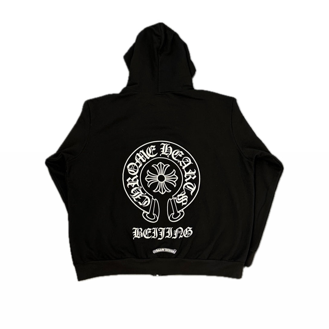 Beijing Horseshoe Black Zip Up Hoodie