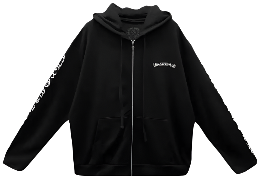 Scroll Logo Zip Up FU Hooded Sweatshirt Black