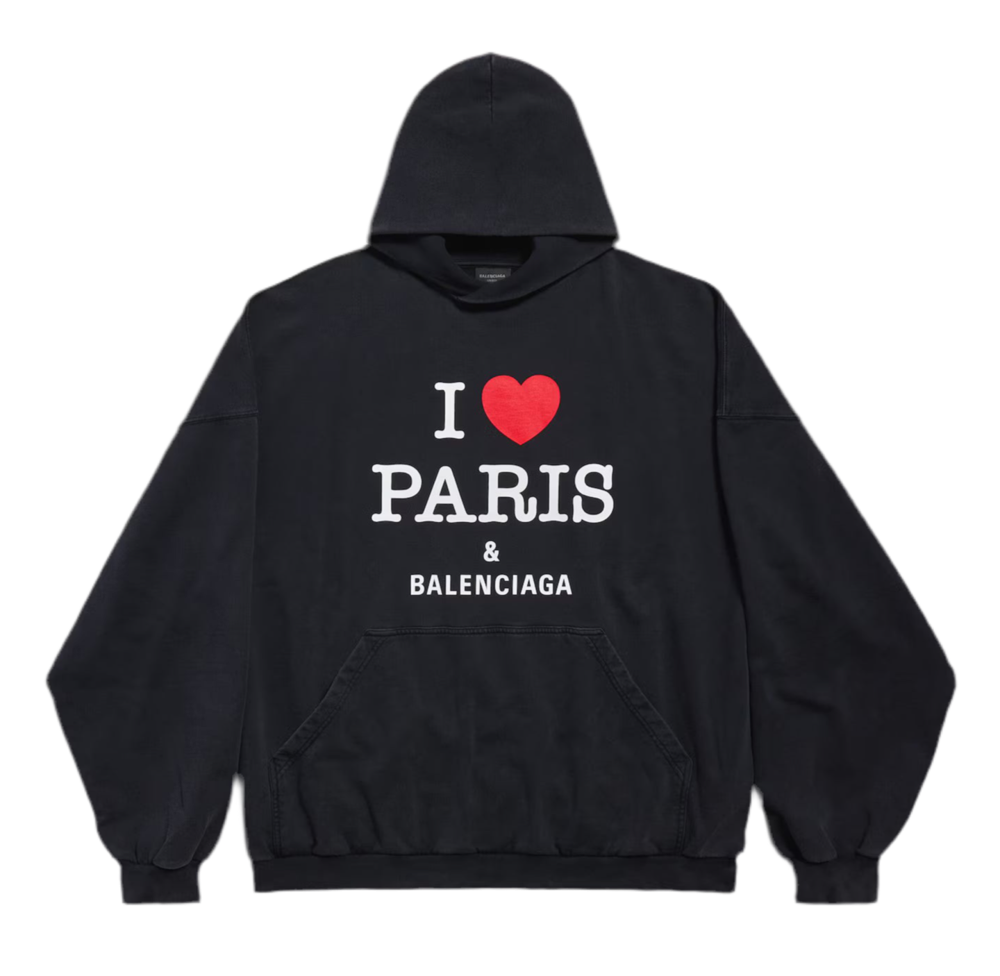 I Love Paris & Balenciaga Hoodie Large Fit in Black Faded