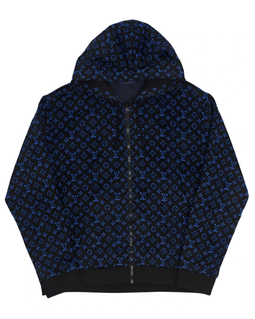 Monogram Zip Up Hoodie Blue/Black