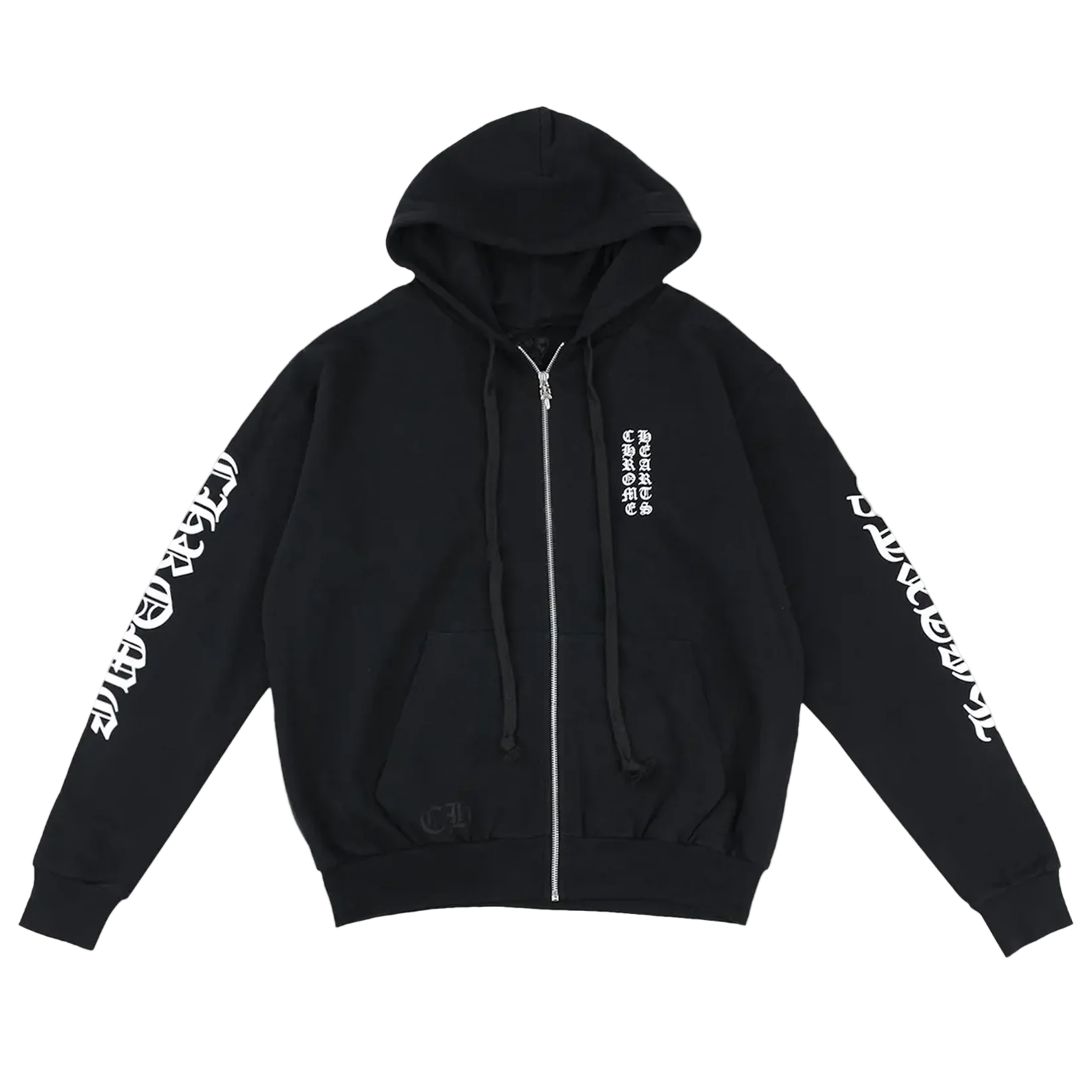 Letters Sleeve Fleece Zip Up Hoodie 'Black/White'