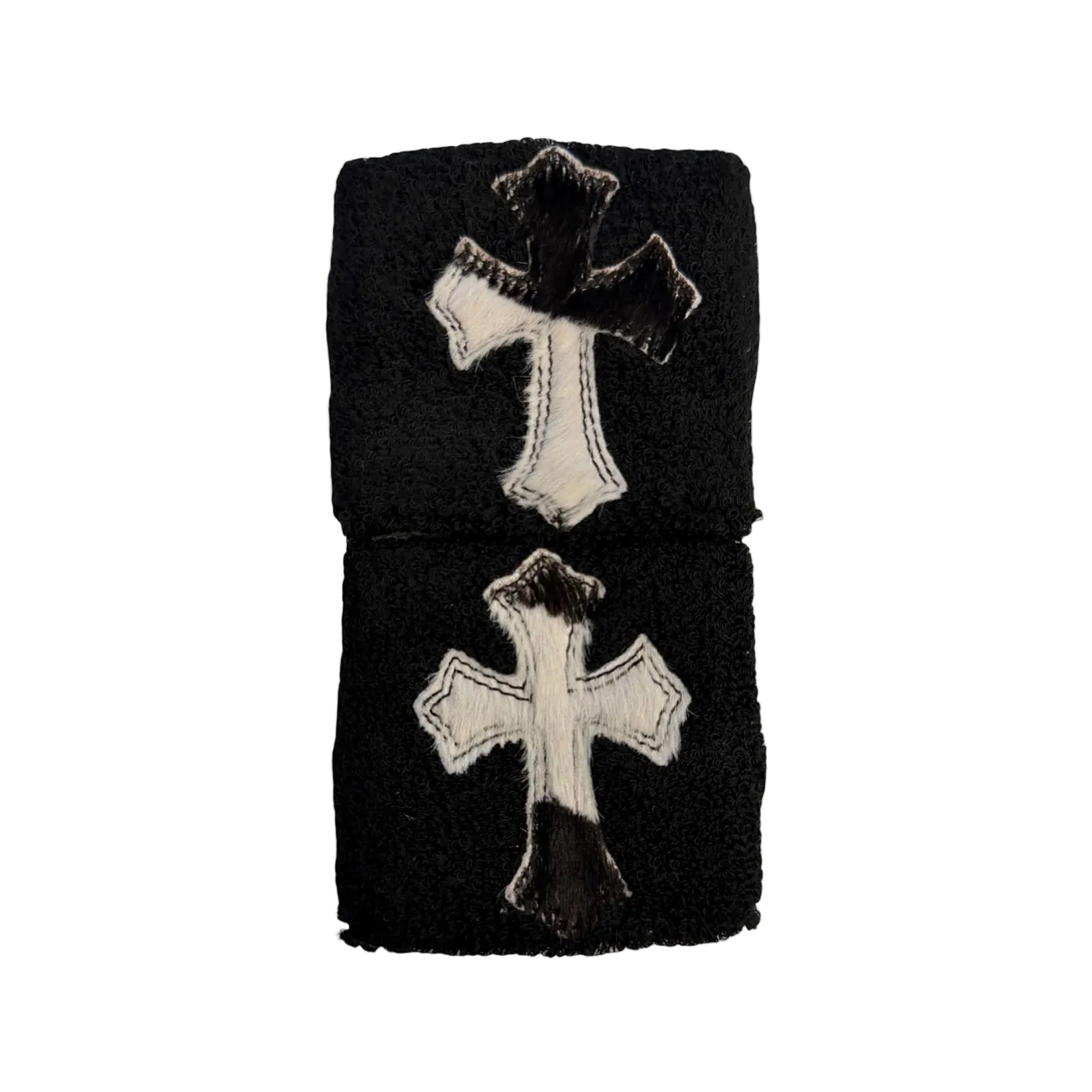 Pony Hair Cross Patch Sweatband Set Black White