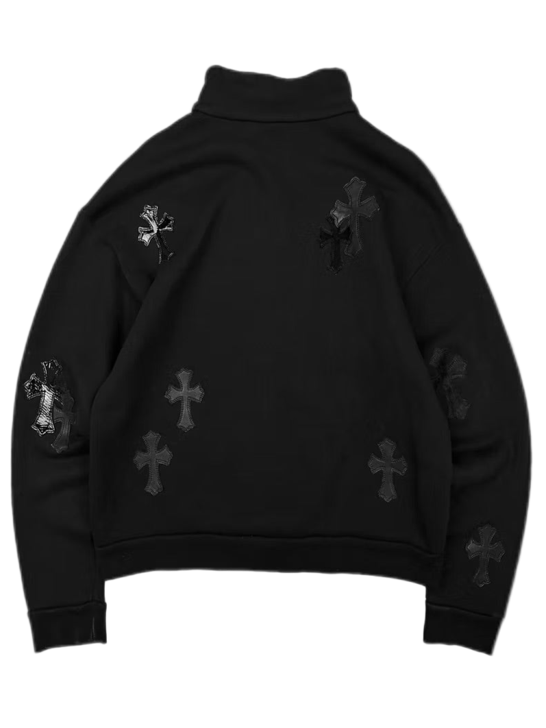 Pony Hair and Patent Leather 22 Patch Quarter Zip Sweater