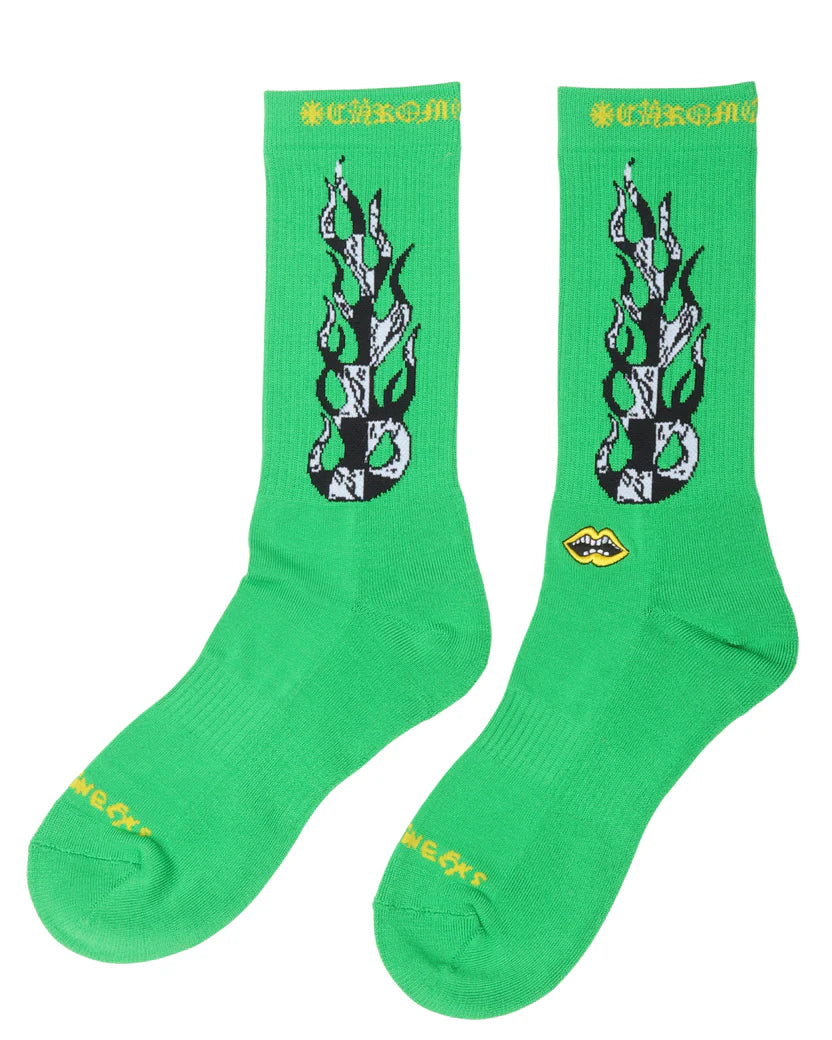 Matty Boy Flame Sock Green/Yellow