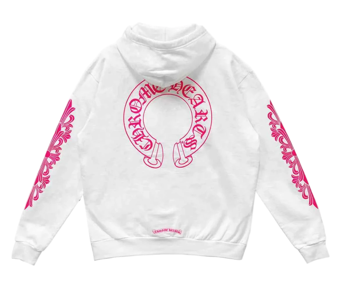 Pink Horseshoe Floral Sleeve Pullover Hoodie