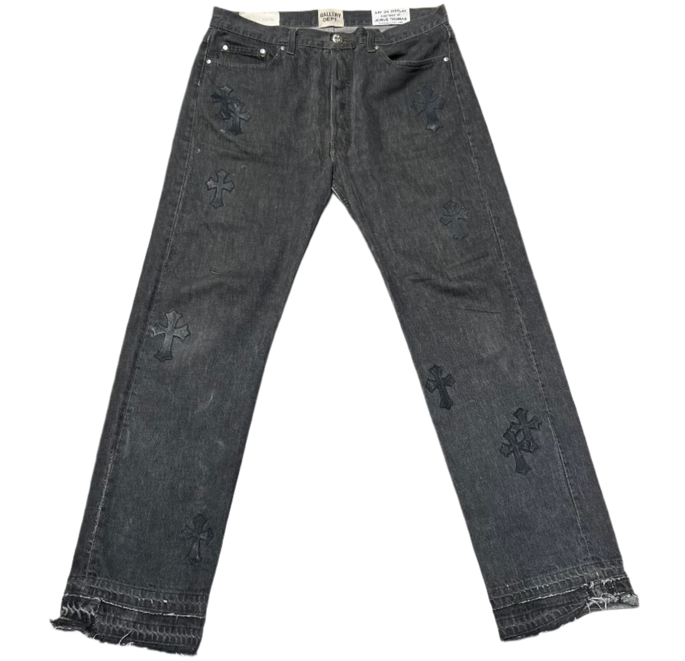 Chrome Hearts Gallery Dept Black Levi Denim Jeans Black Leather Patches