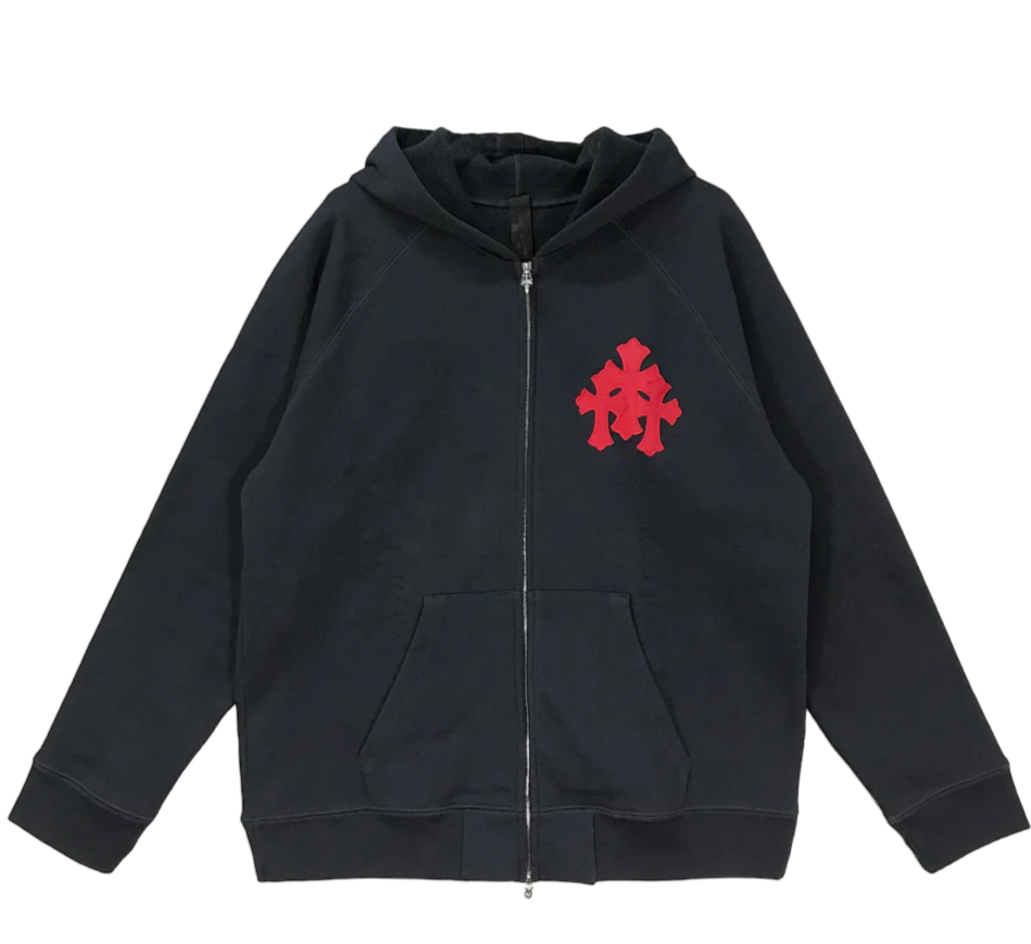 Triple Cross Patch Zip-Up Hoodie Navy