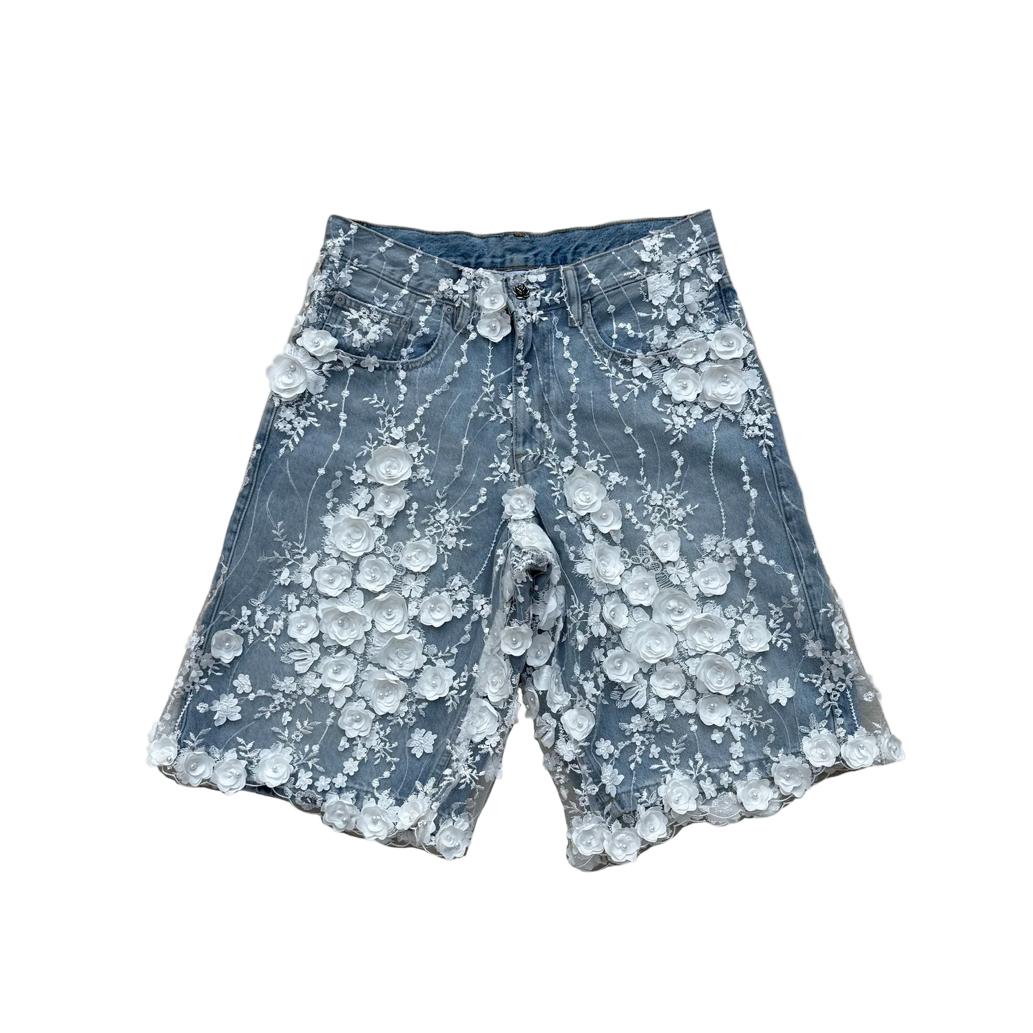 Bridal Lace Denim Shorts