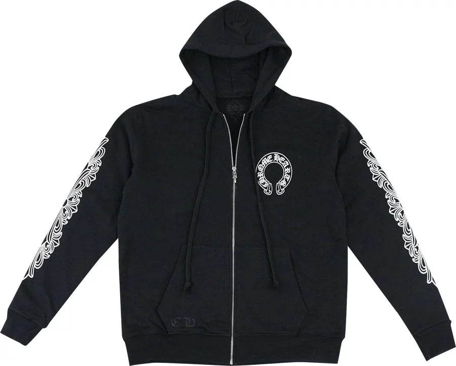 Horseshoe Floral Cross-Sleeve Zip Up Hoodie 'Black/White'