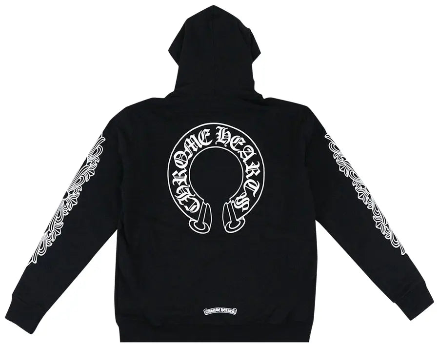 Horseshoe Floral Cross-Sleeve Zip Up Hoodie 'Black/White'