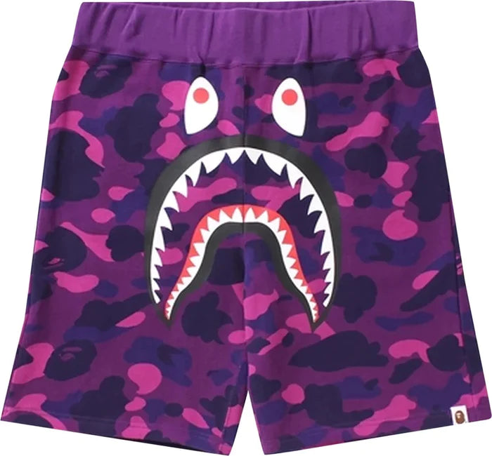 Color Camo Shark Sweat Shorts Purple