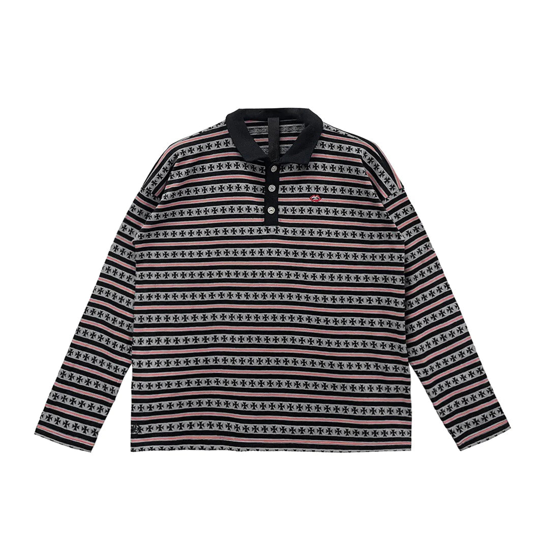 Matty Boy Striped Rugby Polo Black/Grey/Red