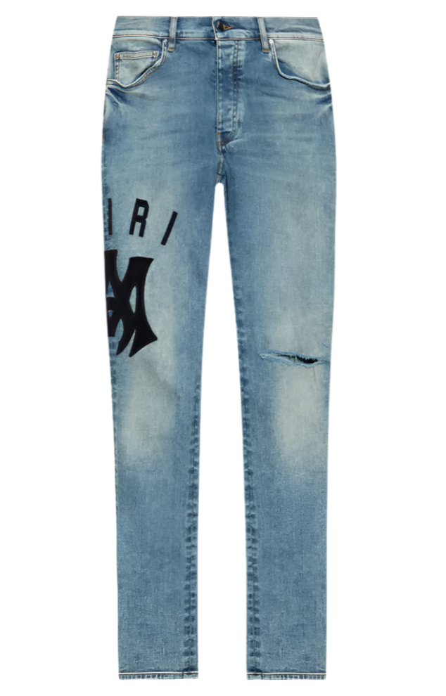 Suede Appliqué Logo Skinny Jean True Indigo